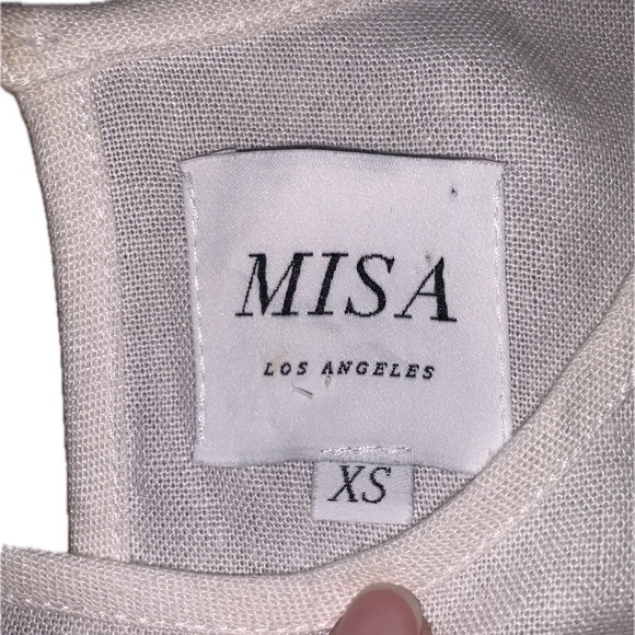 MISA Los Angeles Linen Blend Cold Shoulder Metal Rivet Eyelet Ruffle Blouse XS - Picture 2 of 15